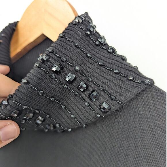 Talbots Petites Black Embellished Mock Neck Sweater PM Beaded Knit Modest Goth - Picture 2 of 7